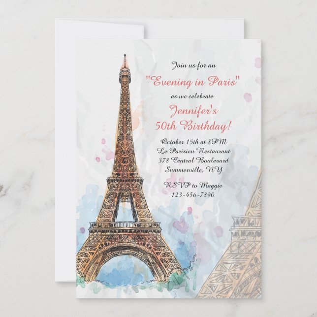 Invitación a acuarela de París (Anverso)