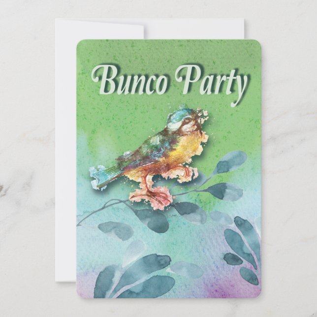 Invitación a acuarela del Fiesta de Bird Bunco Spr (Anverso)