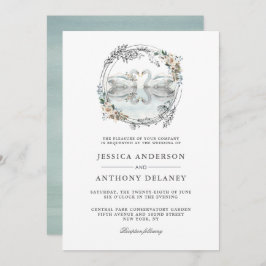 Invitación a acuarela elegante para cisnes bodas
