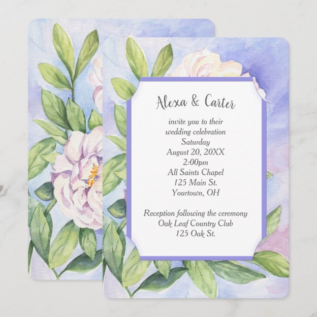 Invitación a acuarela floral (Anverso / Reverso)