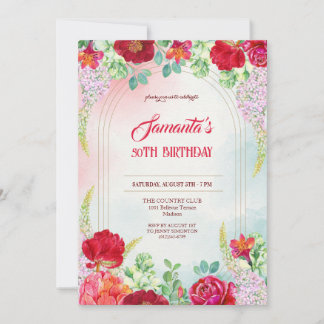 Invitación a acuarela floral 50 cumpleaños