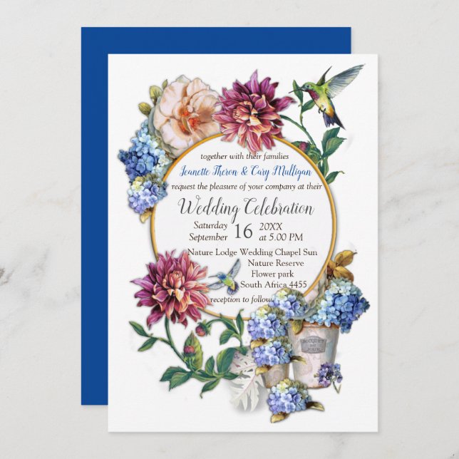 Invitación a acuarela floral de la era victoriana (Anverso / Reverso)