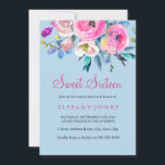 Invitación a acuarela floral dulce 16 azul y rosa<br><div class="desc">Invitación a acuarela floral dulce 16 azul y rosado Consulte nuestra tienda para obtener una colección similar</div>