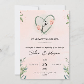 Invitación a acuarela floral rosa elegante y verde