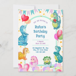 Invitación a acuarela por cumpleaños de dinosaurio