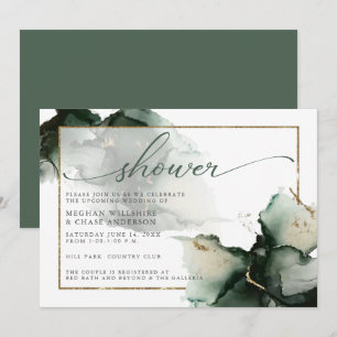 Invitación a acuarela verde oro y sabio