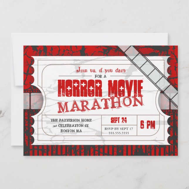Invitación a admisión de Fiesta de película de hor (Anverso)