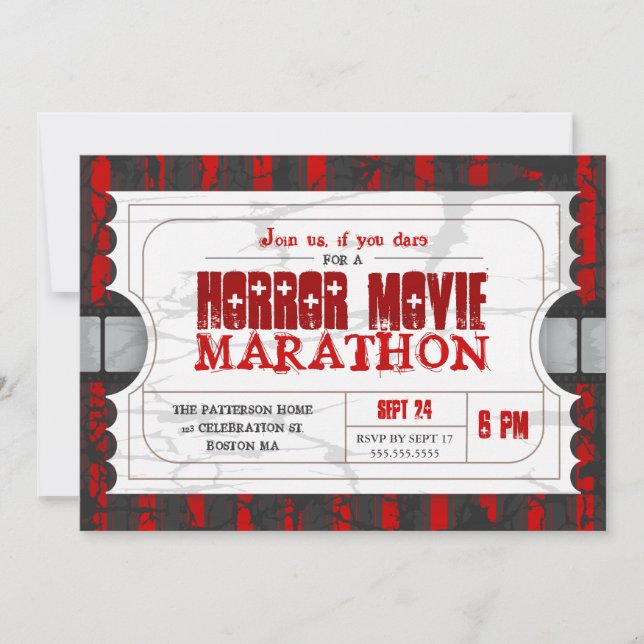 Invitación a admisión de Fiesta de película de hor (Anverso)