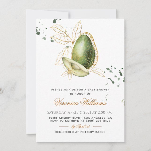 Invitación a aguacate Baby Shower (Anverso)