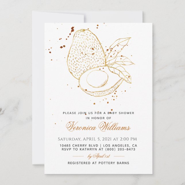 Invitación a aguacate Baby Shower (Anverso)