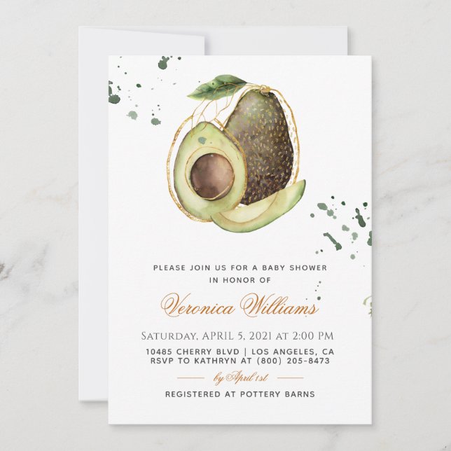 Invitación a aguacate Baby Shower (Anverso)