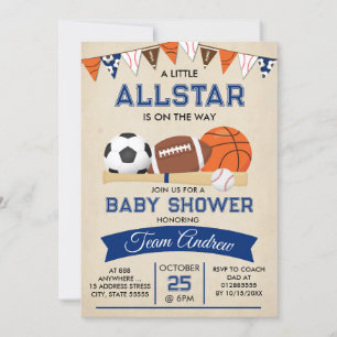 Invitación a Allstar para Baby Shower de deportes 