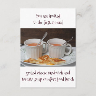 Invitación a almorzar con queso y sopa de tomate a