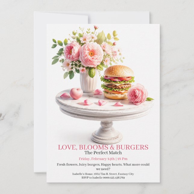 Invitación a almuerzo de San Valentín de Blooms an (Anverso)