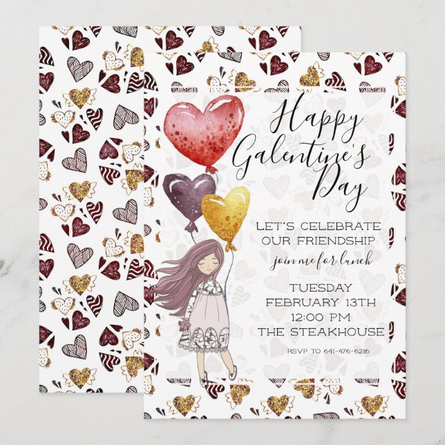 Invitación a almuerzo del Día de Galentines (Anverso / Reverso)