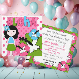 Invitación a Aloha Birthday (Chica de pelo negro)