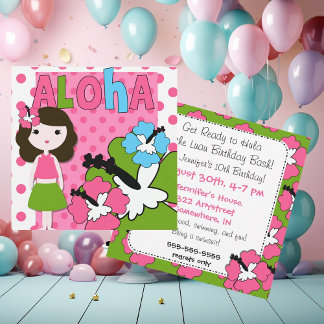 Invitación a Aloha Birthday (Chica del pelo pardo)