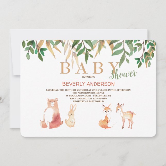 Invitación a animales de bosque adorables (Anverso)