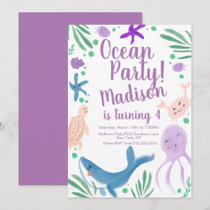 Invitación a animales del mar de peces de cumpleañ