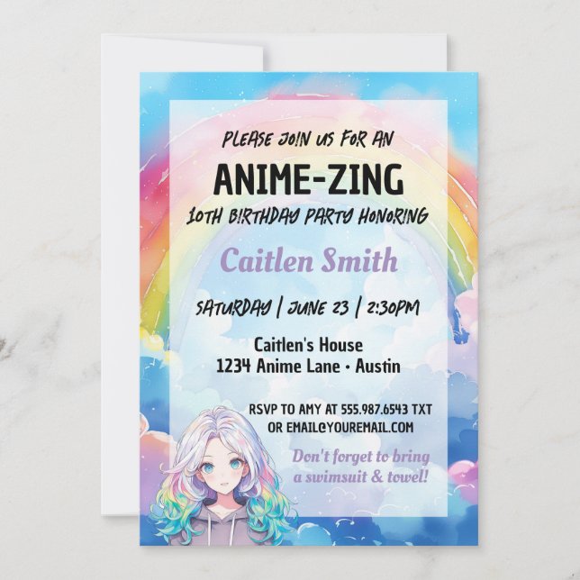 Invitación a animar el arcoiris con cumpleaños ani (Anverso)