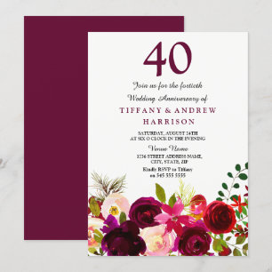 Invitación a aniversario de Boda Rojo Borgoña de t