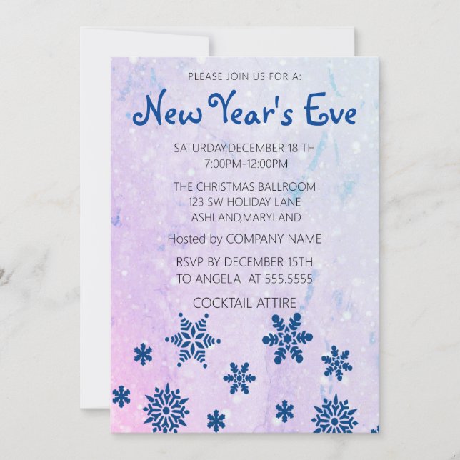 Invitación a Año Nuevo de Flake de Nieve Azul mara (Anverso)