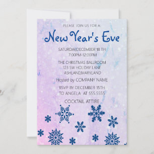 Invitación a Año Nuevo de Flake de Nieve Azul mara