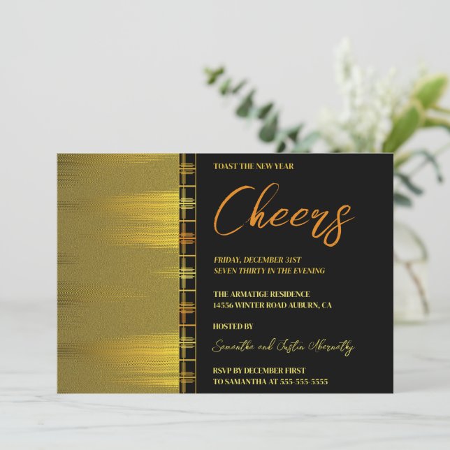 Invitación a Año Nuevo de moda Gold Art Deco (Anverso de pie)