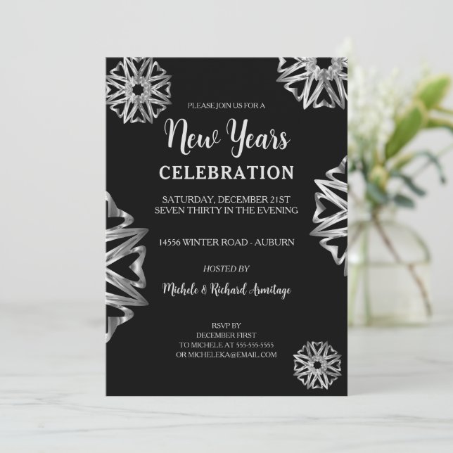 Invitación a años nuevos de estrellas de plata de  (Anverso de pie)