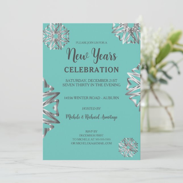 Invitación a años nuevos de estrellas de plata de  (Anverso de pie)