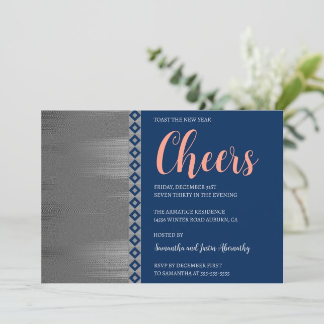Invitación a años nuevos de moda Plata Art Deco (Anverso de pie)