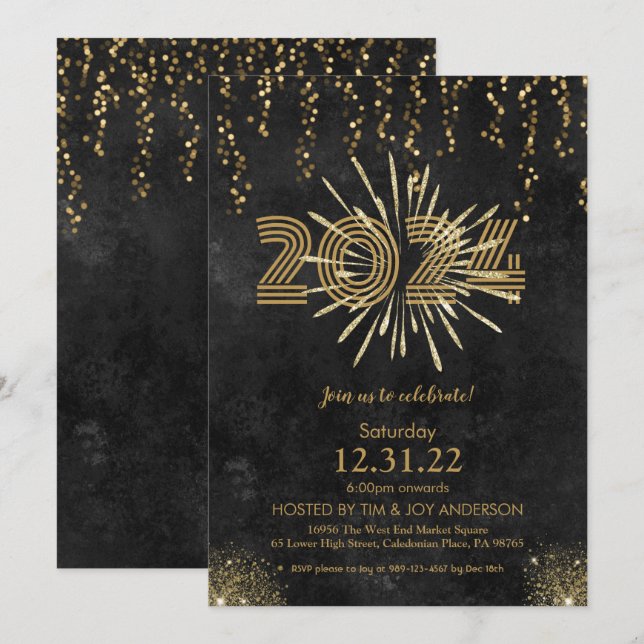 Invitación a años nuevos de oro negro (Anverso / Reverso)