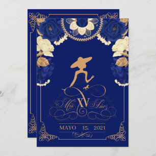 Invitación a Anuncio Charro, en azul marino y oro