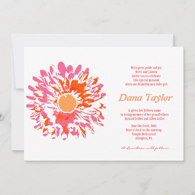 Invitación a apostar a bebé judío con flores rosas (Anverso)