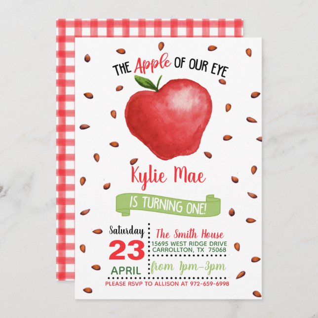 Invitación a Apple para el primer cumpleaños - Man (Anverso / Reverso)