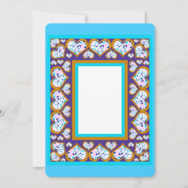 Invitación a aqua de marcos dorados de diamantes d (Anverso)