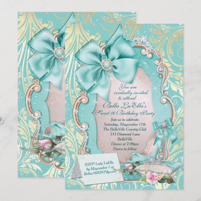 Invitación a Aqua & Gold Princess (Anverso / Reverso)