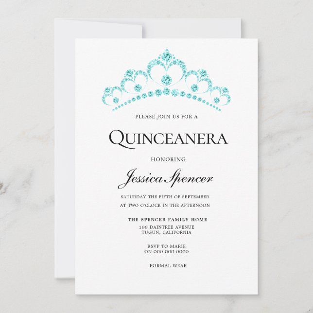 Invitación a Aqua Verde azulado Diamante Tiara Qui (Anverso)