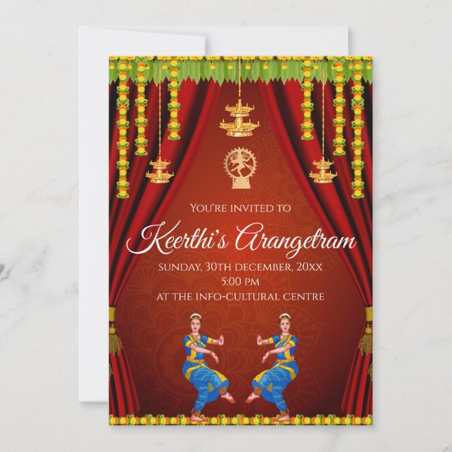 Invitación a Arangetram y ceremonia de Arangetram (Anverso)