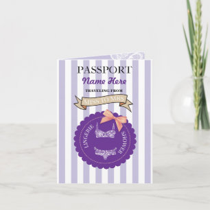 Invitación a avión púrpura con pasaporte de ducha