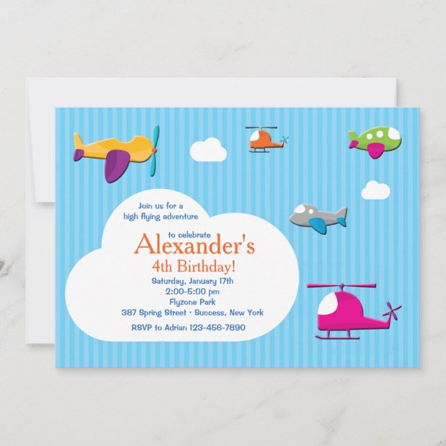 Invitación a aviones Cute (Anverso)