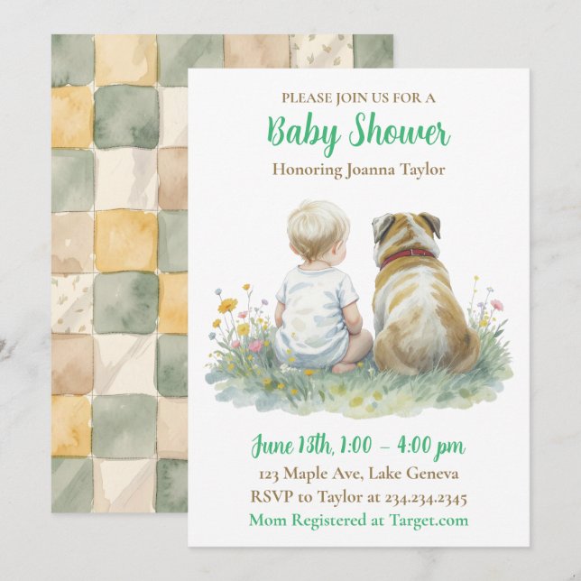 Invitación A Baby and Puppy Dog Gender Neutral Baby Shower (Anverso / Reverso)