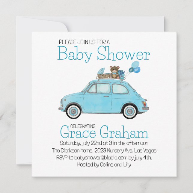 Invitación a Baby Boy Shower Fiat 500 (Anverso)