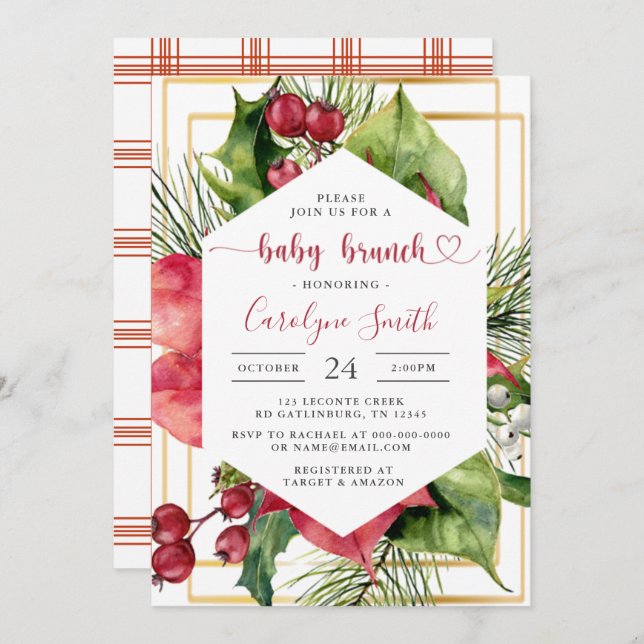 Invitación a Baby Brunch para navidades (Anverso / Reverso)
