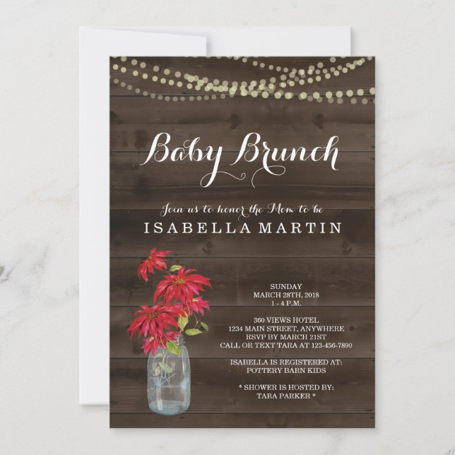 Invitación a Baby Brunch para navidades - Poinsett (Anverso)