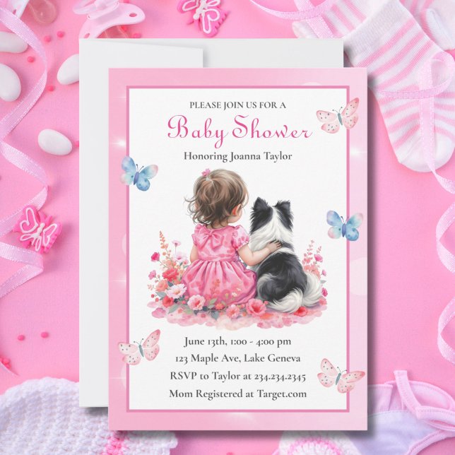 Invitación A Baby Girl and her Dog  Baby Shower  (Subido por el creador)