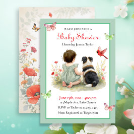 Invitación A Baby Girl and her Puppy Baby Shower Invitation