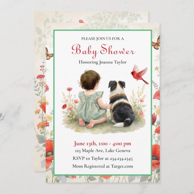 Invitación A Baby Girl and her Puppy Baby Shower Invitation (Anverso / Reverso)