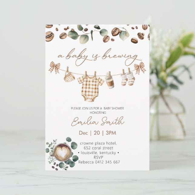 Invitación A Baby Is Brewing Coffee Baby Shower (Anverso de pie)