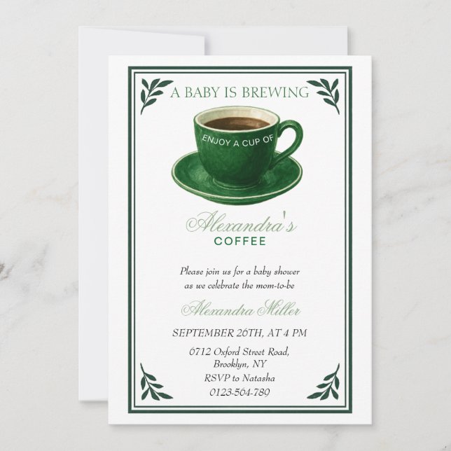 Invitación A Baby Is Brewing Coffee Cup Baby Shower (Anverso)